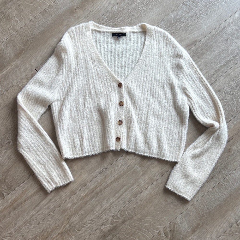 Love Tree Button Up Cardigan Cream Size Large
